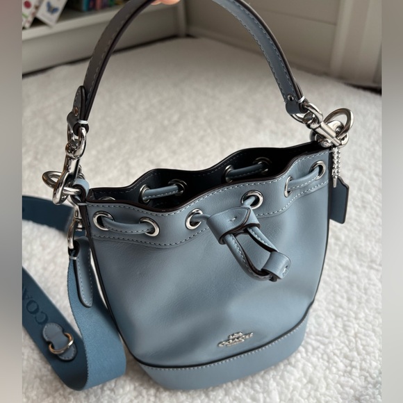 Coach Handbags - Coach Blue Leather Dempsey Drawstring Mini Bucket Bag